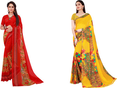 Divastri Printed Bollywood Georgette Saree(Pack of 2, Cream)