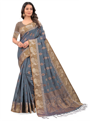 ishika fab Embroidered Chanderi Handloom Art Silk Saree(Grey)