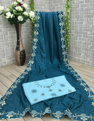 jayant creation Embroidered Daily Wear Silk Blend Saree(Light Blue)