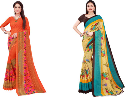 Saadhvi Printed Daily Wear Georgette Saree(Pack of 2, Cream)