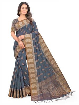 ishika fab Embroidered Chanderi Handloom Art Silk Saree(Grey)
