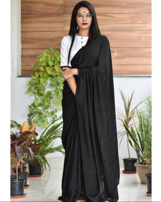 Arpita Fashion Solid/Plain Bollywood Georgette Saree(Black)