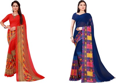 Saadhvi Printed Daily Wear Georgette Saree(Pack of 2, Multicolor)