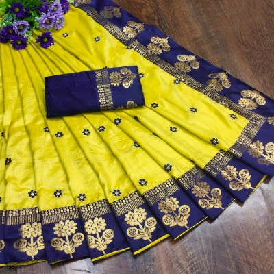 Uveeka Embroidered Bollywood Silk Blend Saree(Yellow)