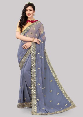 Disha Fashion Embellished Banarasi Georgette Saree(Grey)