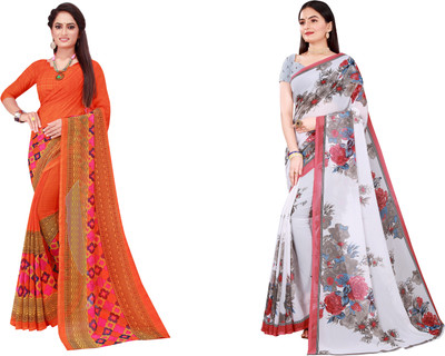Saadhvi Printed Daily Wear Georgette Saree(Pack of 2, Black)