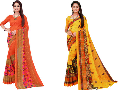 Saadhvi Printed Daily Wear Georgette Saree(Pack of 2, Black)