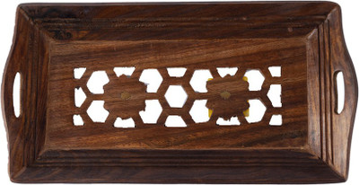 MARKET 99 Sheesham Wood Handcrafts Coffee Serving Tray with Handles Tray(Microwave Safe)
