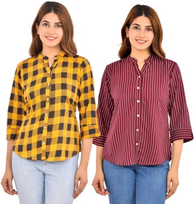 FABISHO Women Striped, Checkered Casual Multicolor Shirt(Pack of 2)