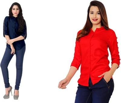 Muskan Garmentss Women Solid Party Red, Blue Shirt(Pack of 2)