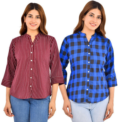FABISHO Women Striped, Checkered Casual Multicolor Shirt(Pack of 2)