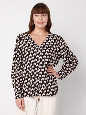 VERO MODA Women Printed Casual Beige Shirt