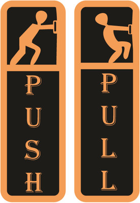 GOODPRINTZONE 30.48 cm Push And Pull Door Sticker Size 4X12 Inch Pack Of 4 Self Adhesive Sticker(Pack of 4)