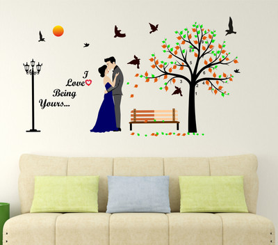 LANSTICK 91.44 cm CUTE COUPLES UNDER TREE WITH PARK SETUP WALLSTICKER FOR WALL DECORATION Self Adhesive Sticker(Pack of 1)