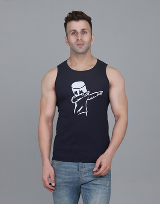 IESHNE LIFESTYLE Printed Men Round Neck Navy Blue T-Shirt