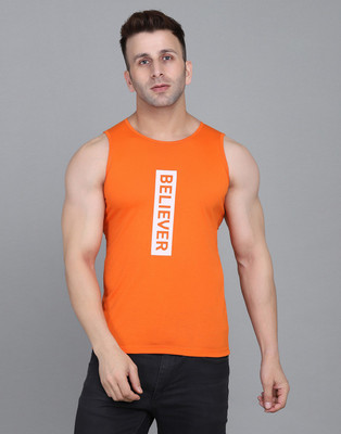 IESHNE LIFESTYLE Printed Men Round Neck Orange T-Shirt