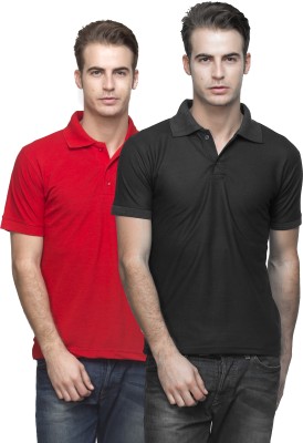 REXBURG Solid Men Polo Neck Red, Black T-Shirt