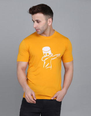 IESHNE LIFESTYLE Printed Men Round Neck Yellow T-Shirt
