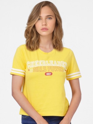 ONLY Printed Women Round Neck Yellow T-Shirt