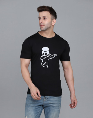 IESHNE LIFESTYLE Printed Men Round Neck Black T-Shirt