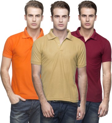 REXBURG Solid Men Polo Neck Maroon, Orange, Beige T-Shirt