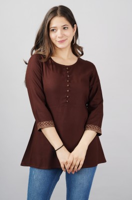 Style n Selfie Casual Solid Women Brown Top