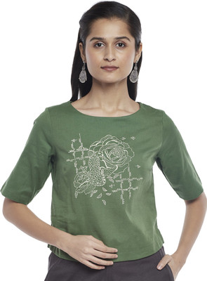 Akkriti by Pantaloons Casual Printed Women Green Top