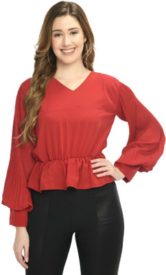 Dee Nonu Casual Solid Women Red Top