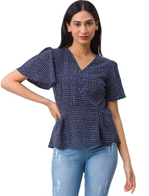 Globus Casual Checkered Women Dark Blue Top