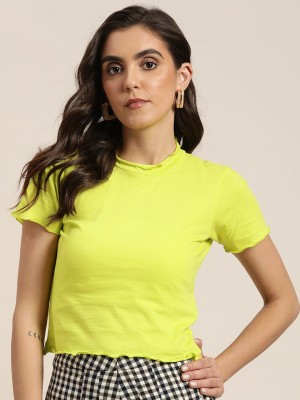 Moda Rapido Casual Solid Women Green Top