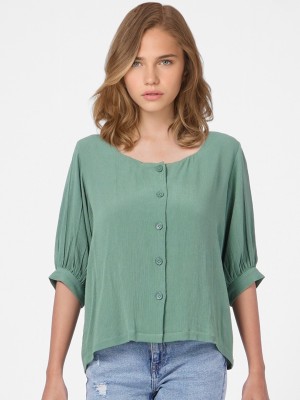 ONLY Casual Solid Women Green Top