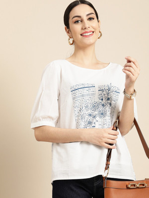 ANOUK Casual Printed Women White Top