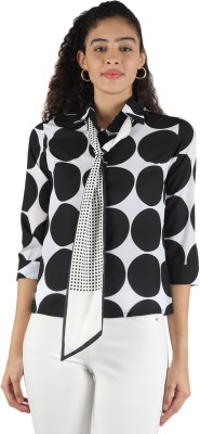 MONTE CARLO Casual Polka Print Women White, Black Top