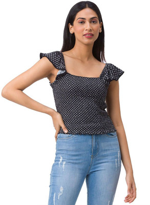 Globus Casual Floral Print Women Black Top