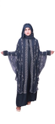 DUA ABAYA Polyester Self Design Abaya With Hijab(Grey)