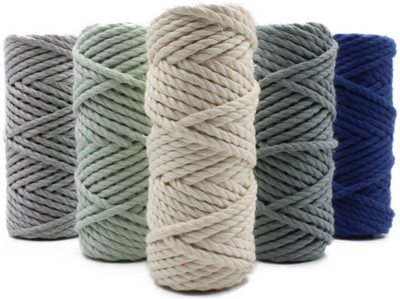 Bobbiny 3 ply Twisted Cotton Macrame thread Each Color 10 Meter 4mm Pack of 5 Combo Set.