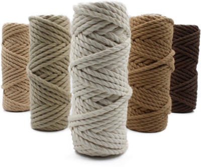 Bobbiny 3 ply Twisted Cotton Macrame thread Each Color 10 Meter 4mm Pack of 5 Combo Set.