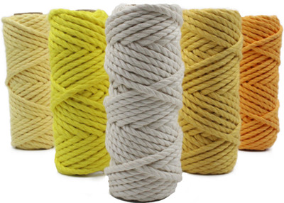 Bobbiny 3 ply Twisted Cotton Macrame Thread Each Color 10 Meter 4mm Pack of 5 Combo Set.
