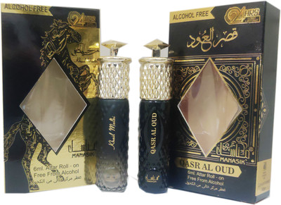 Manasik QASR AL OUD & KHAIL MALKI Alcohol - Free Attar Roll On 6ml . ( COMBO SET ) Floral Attar(Floral)