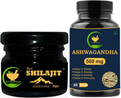 FIJ AYURVEDA Pure Resin Shilajit/Shilajeet & Ashwagandha Capsule – (Combo Pack)(Pack of 2, 20 g)