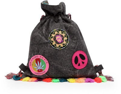 The House of Tara Canvas Patch Print Slim 2 L Backpack(Black)