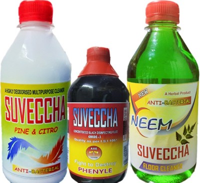 SUVECCHA WHITE PHENYLE 1LTR NEEM PHENYLE 1LTR BLACK PHENYLE 500ML COMBO PACK (PACK OF 3) PINE AND CITRO, NEEM, STRONG(3 x 833.33 ml)