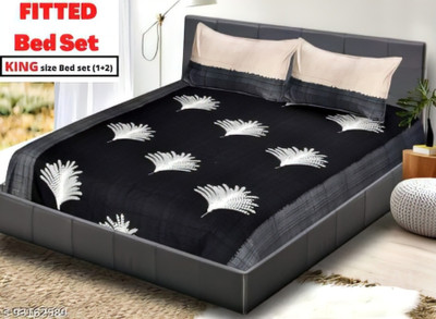 Roomesssentials 240 TC Microfiber King Printed Fitted (Elastic) Bedsheet(Pack of 1, Black)