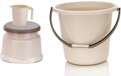 PRAGATI SALES New Standard Plastic Bucket & Mug & Stool ( Brown ) 16 L Plastic Bucket(Beige)