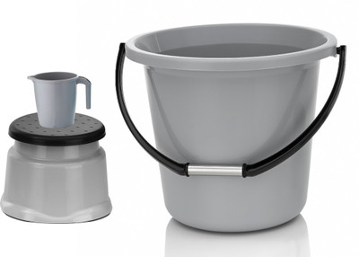 YASHODEEP PLASTIC New Standard Plastic Bucket & Mug & Stool ( GREY ) 16 L Plastic Bucket(Grey)