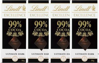 LINDT Excellence 99% Cocoa Dark Chocolate Pack of 4 Bars