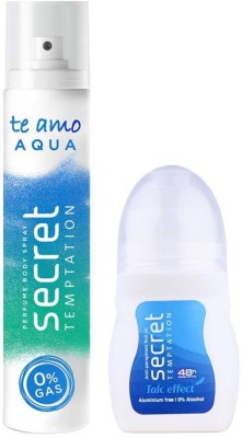 secret temptation Talc Effect Roll-on 50ml & Aqua Body Spary 120ml, Combo Pack of 2 for Women(2 Items in the set)