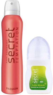 secret temptation Active Lifestyle Roll-on 50ml & Passion Deodorant 150ml, Combo Pack of 2 for Women(2 Items in the set)