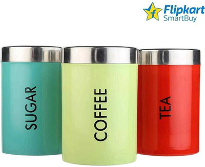 Flipkart SmartBuy Steel Tea Coffee & Sugar Container  - 800 ml(Pack of 3, Multicolor)