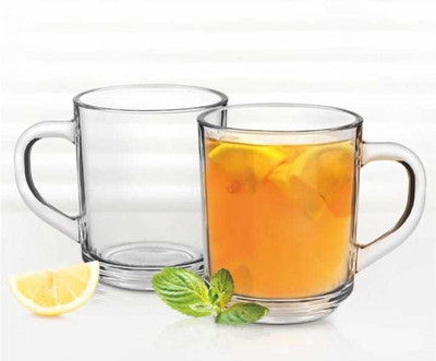 GETSOCIOM Pack of 2 Glass 240 Ml Tea/Coffey Mug/Green Tea Mug(Clear, Cup Set)